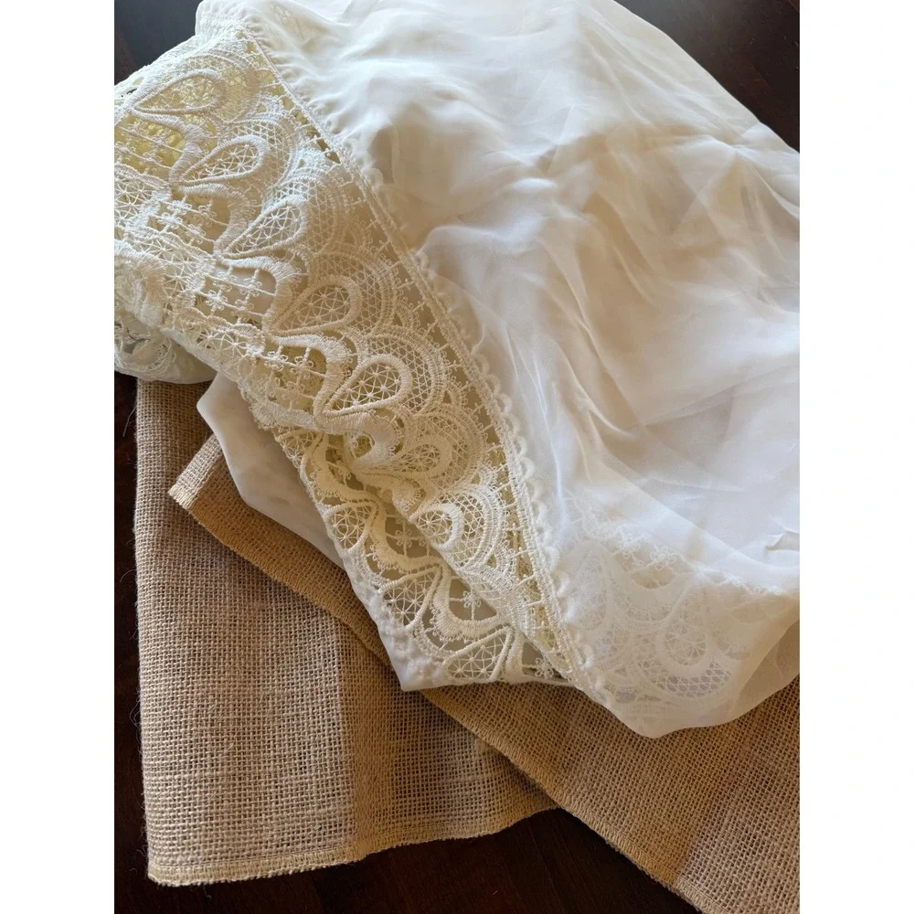 Handmade Burlap Lace Table Runner 12x108 Rustic Wedding Cottagecore Farmhouse